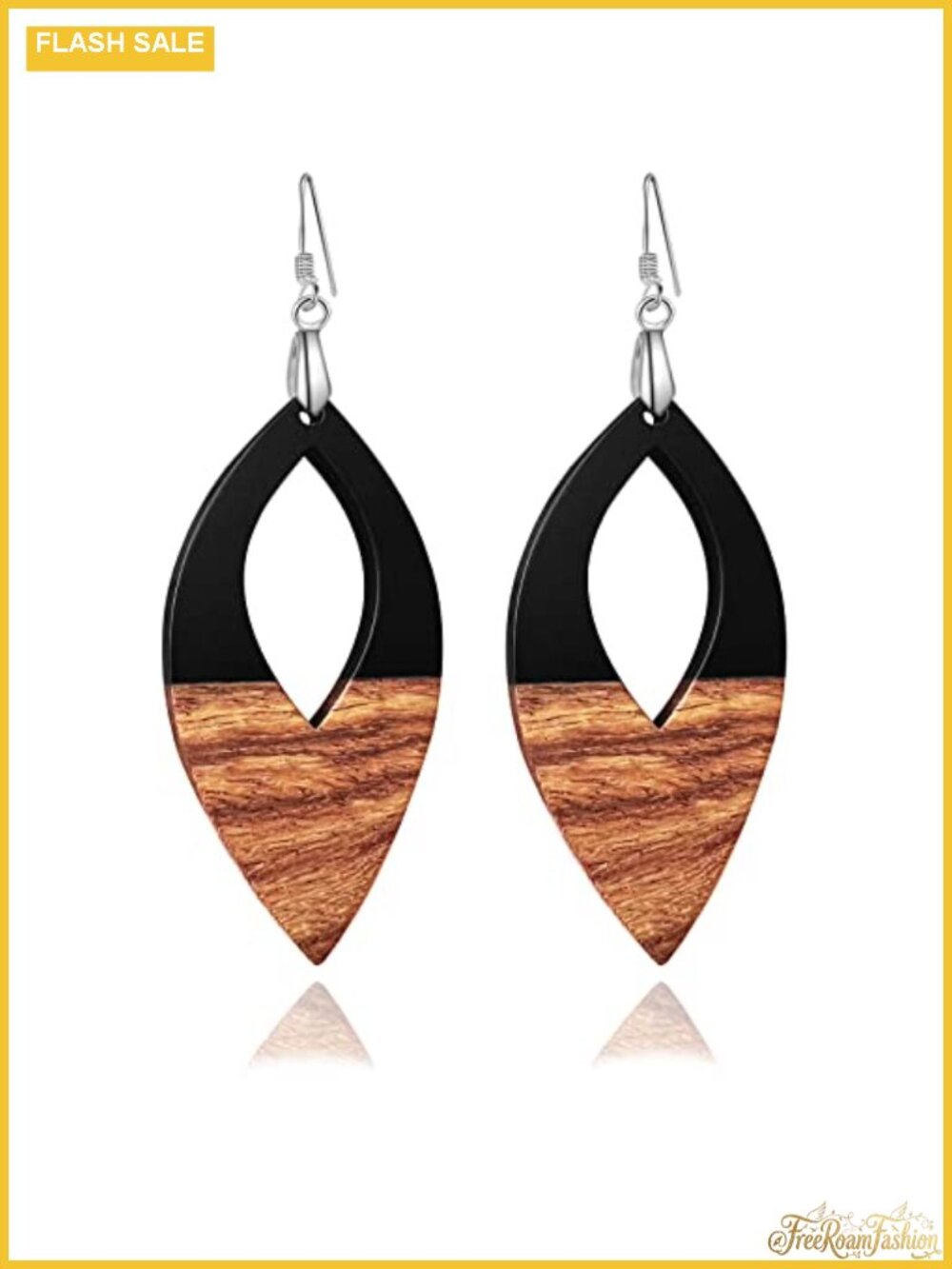 Wood Dangle Earrings Sterling Silver Hooks Lightweight Resin Drop Statement